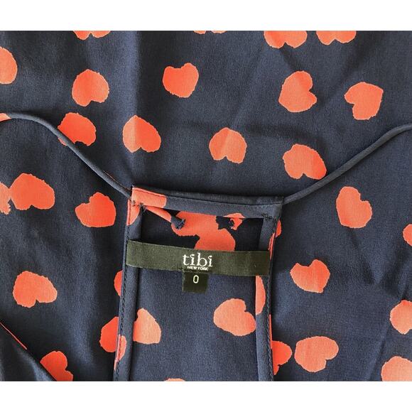 Tibi NY 100% Silk Camisole Tank 0 (S) Blue/Red Hearts Racerback Halter Romantic - Picture 4 of 5